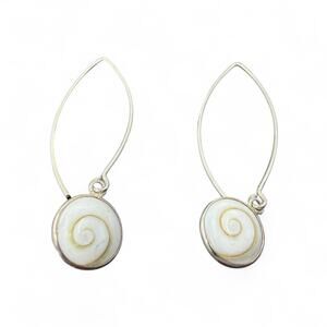 Shiva Shell Dangle Earrings Long Hook 925 Sterling Silver Artisan Crafted